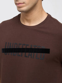 Men T-Shirt Graphic Brown Regular Fit