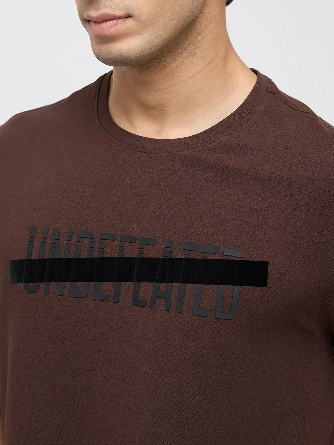 Men T-Shirt Graphic Brown Regular Fit