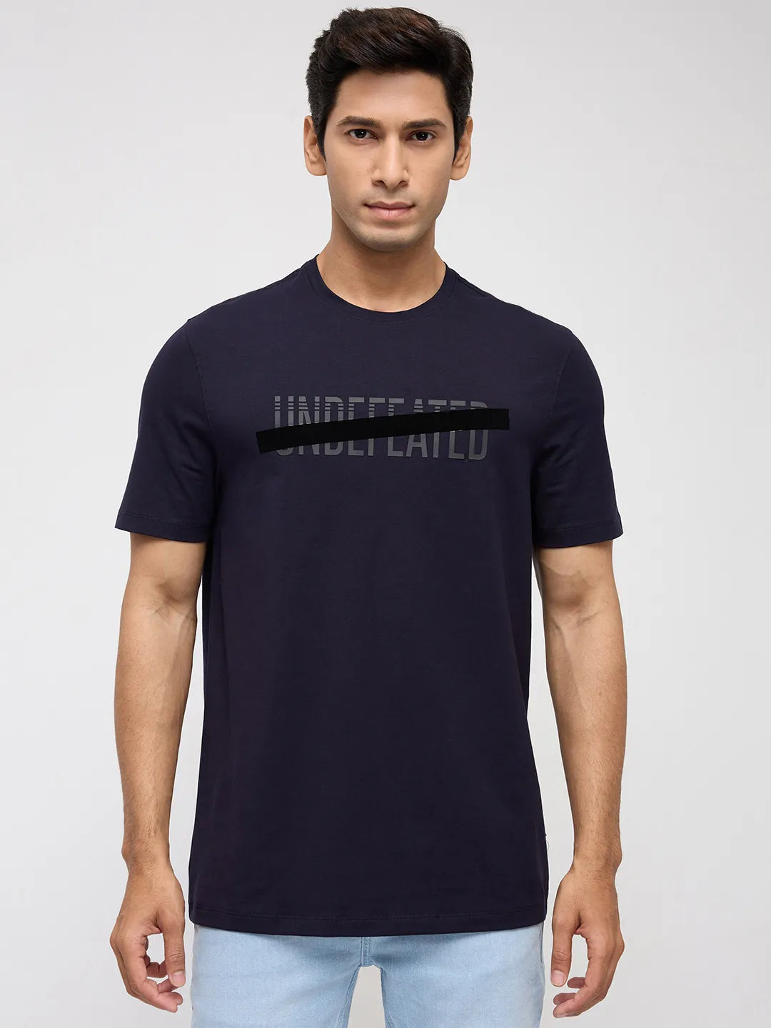 Men T-Shirt Graphic Navy Blue Regular Fit