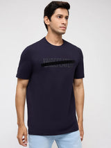 Men T-Shirt Graphic Navy Blue Regular Fit