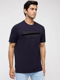 Men T-Shirt Graphic Navy Blue Regular Fit