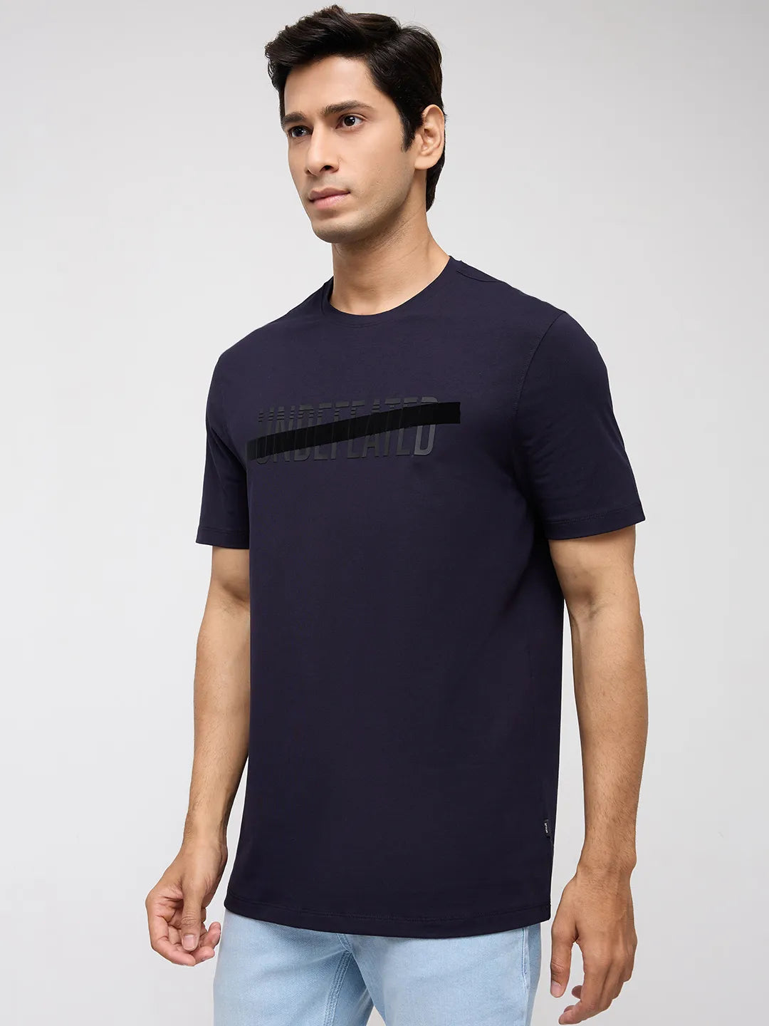 Men T-Shirt Graphic Navy Blue Regular Fit
