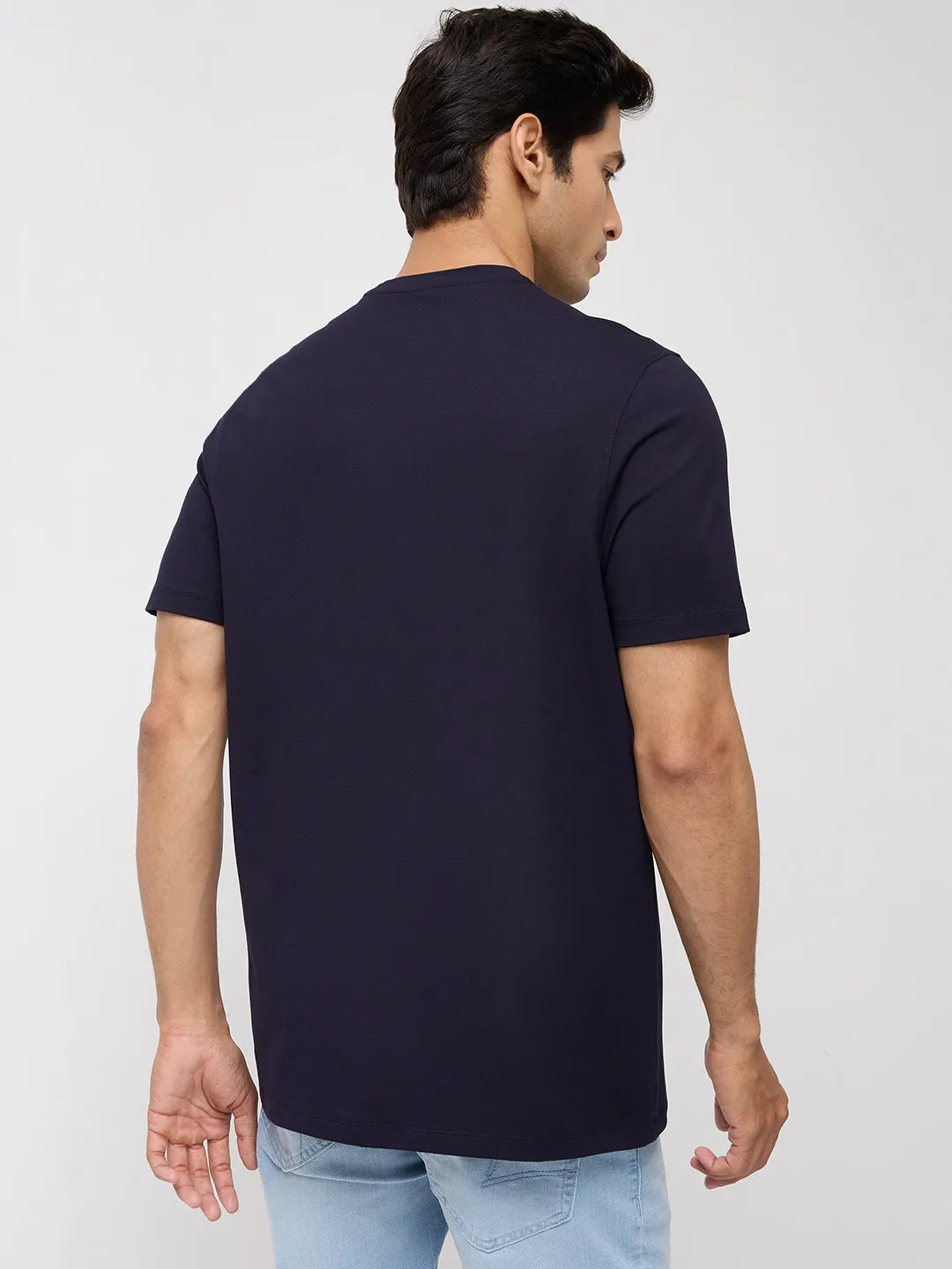 Men T-Shirt Graphic Navy Blue Regular Fit