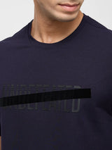 Men T-Shirt Graphic Navy Blue Regular Fit