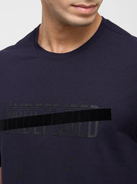 Men T-Shirt Graphic Navy Blue Regular Fit