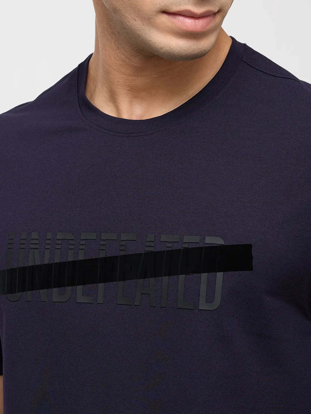 Men T-Shirt Graphic Navy Blue Regular Fit