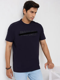 Men T-Shirt Graphic Navy Blue Regular Fit