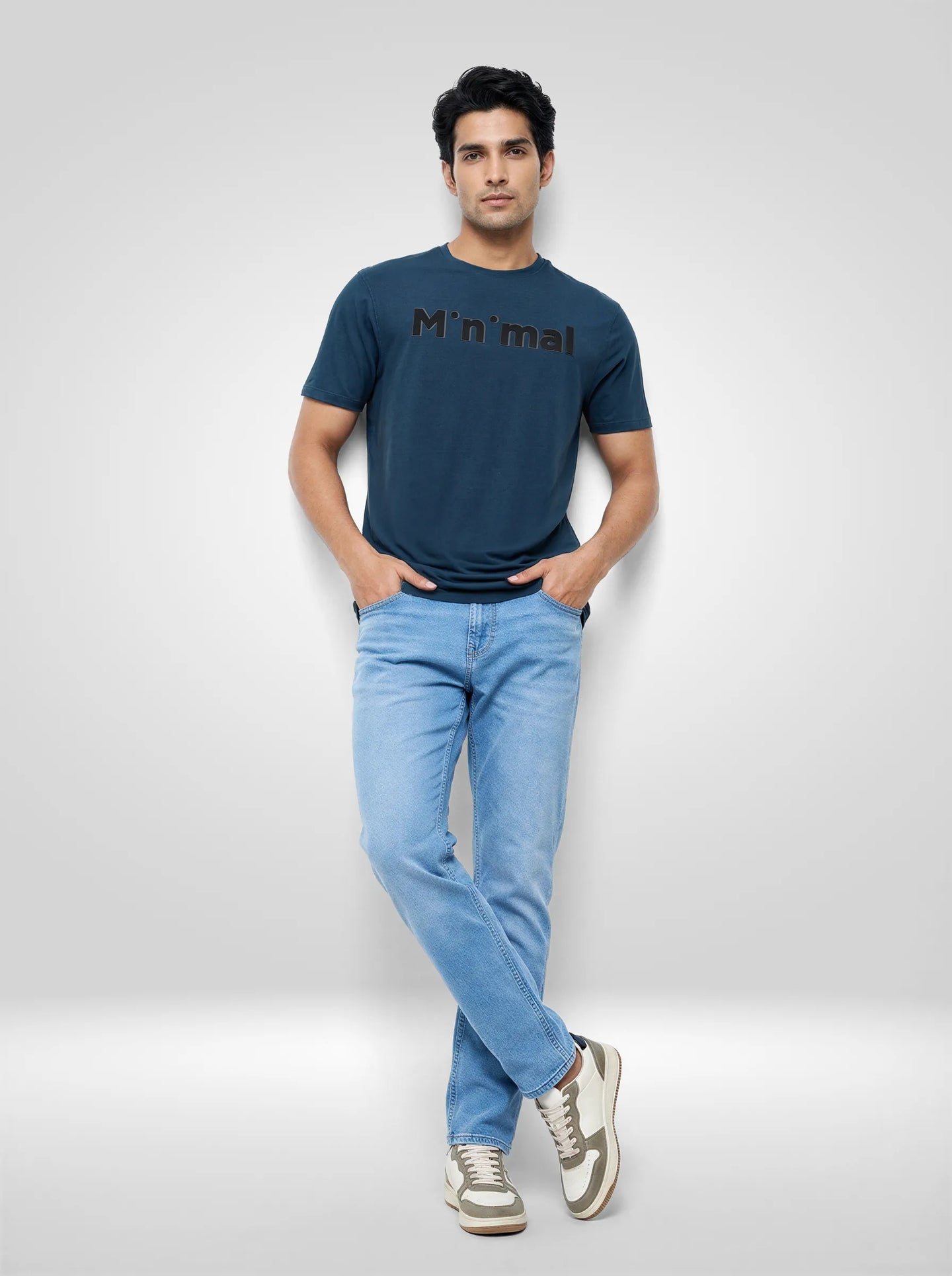 Men T-Shirt Graphic Teal Blue Regular Fit