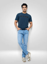 Men T-Shirt Graphic Teal Blue Regular Fit