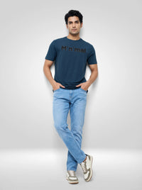 Men T-Shirt Graphic Teal Blue Regular Fit