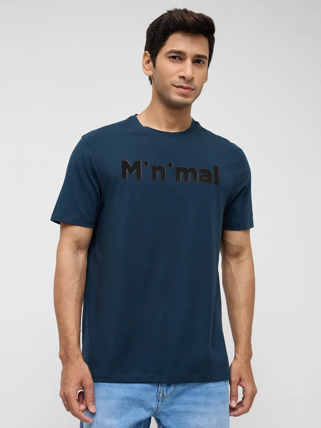 Men T-Shirt Graphic Teal Blue Regular Fit