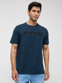 Men T-Shirt Graphic Teal Blue Regular Fit