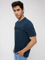 Men T-Shirt Graphic Teal Blue Regular Fit