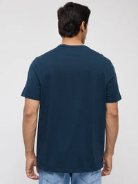 Men T-Shirt Graphic Teal Blue Regular Fit