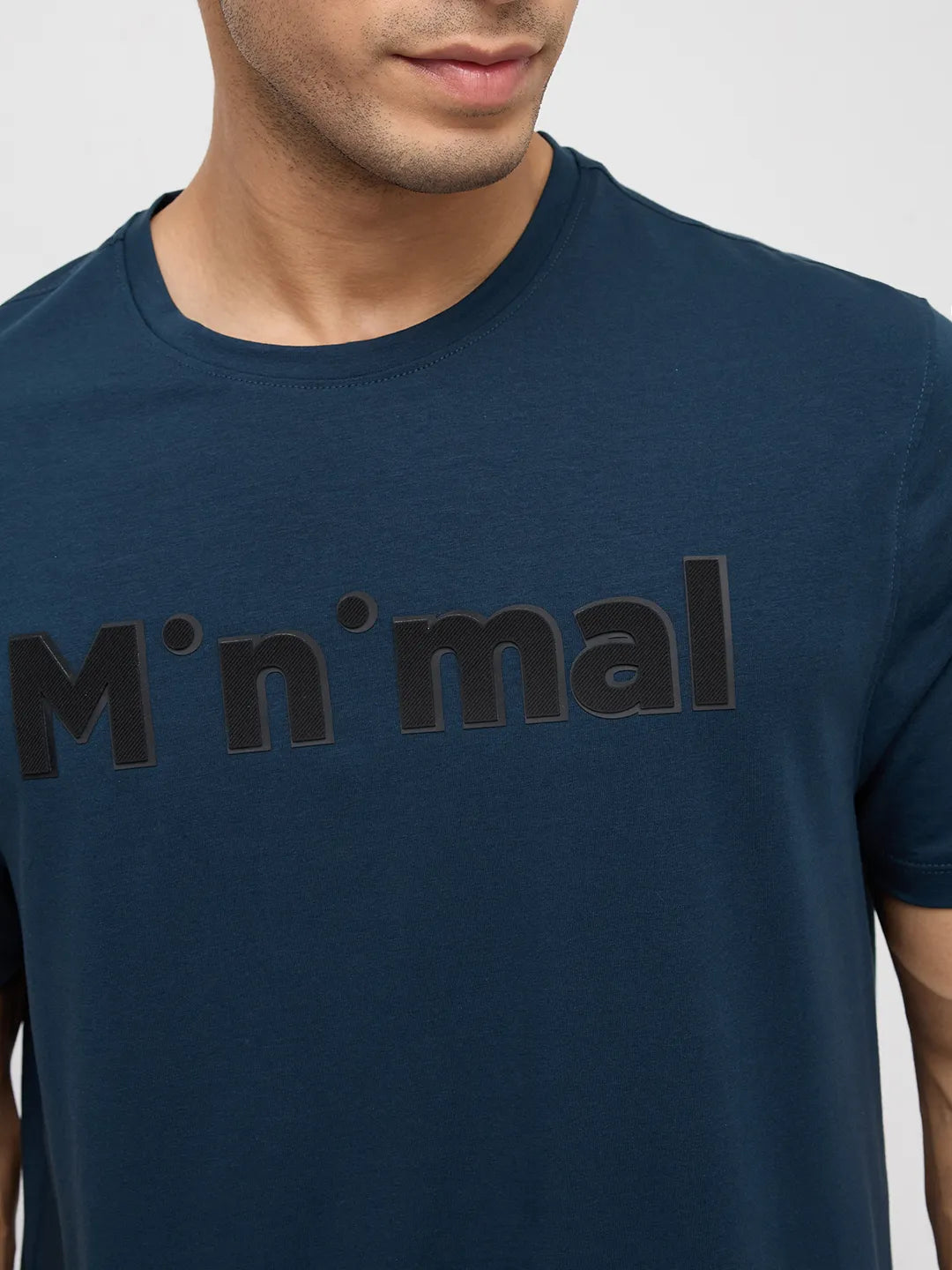 Men T-Shirt Graphic Teal Blue Regular Fit