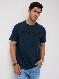 Men T-Shirt Graphic Teal Blue Regular Fit