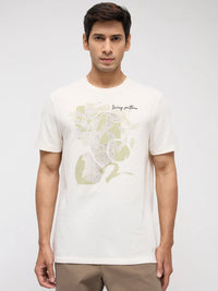 Men T-Shirt Graphic Off White Regular Fit