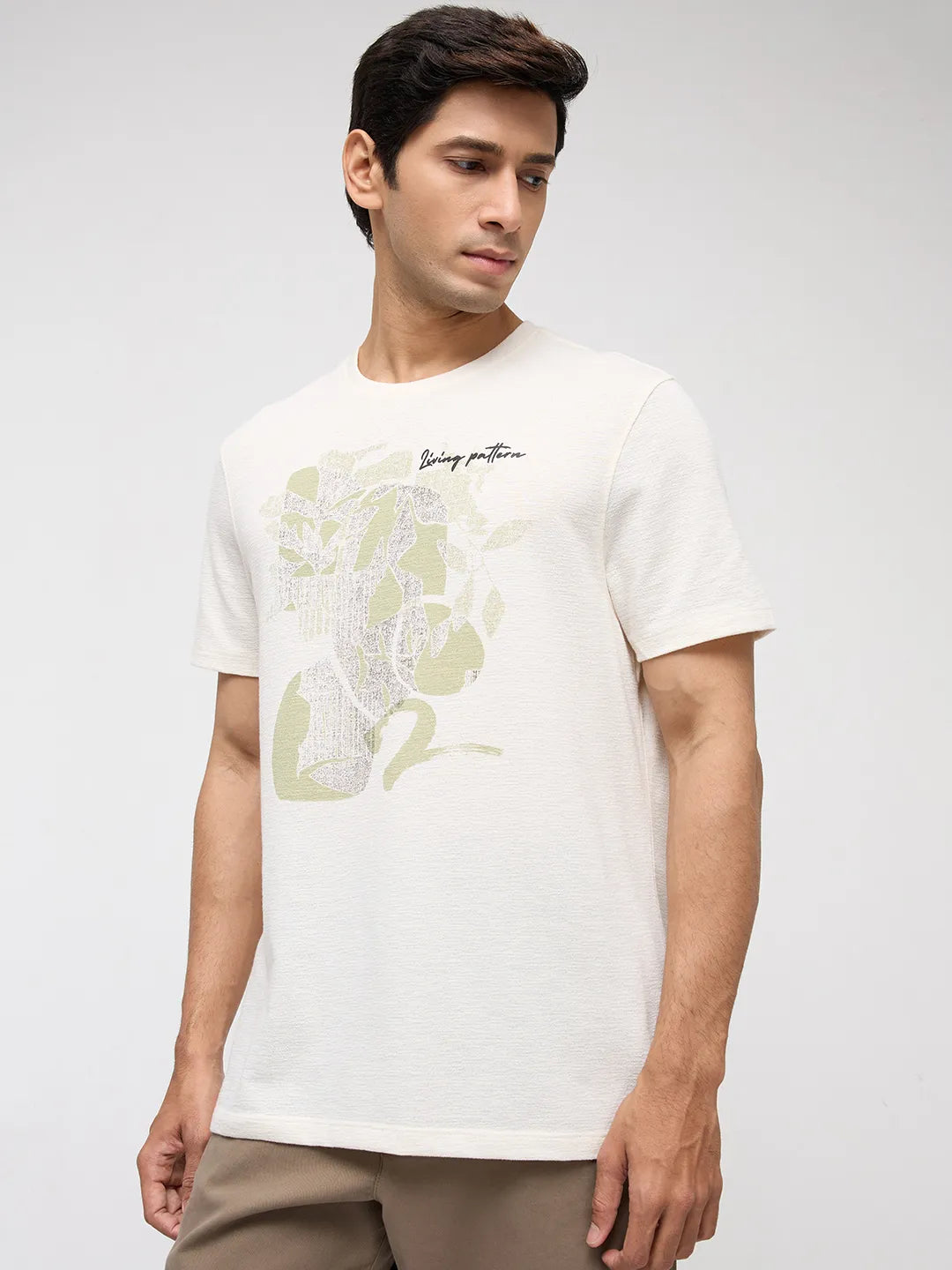 Men T-Shirt Graphic Off White Regular Fit