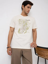 Men T-Shirt Graphic Off White Regular Fit