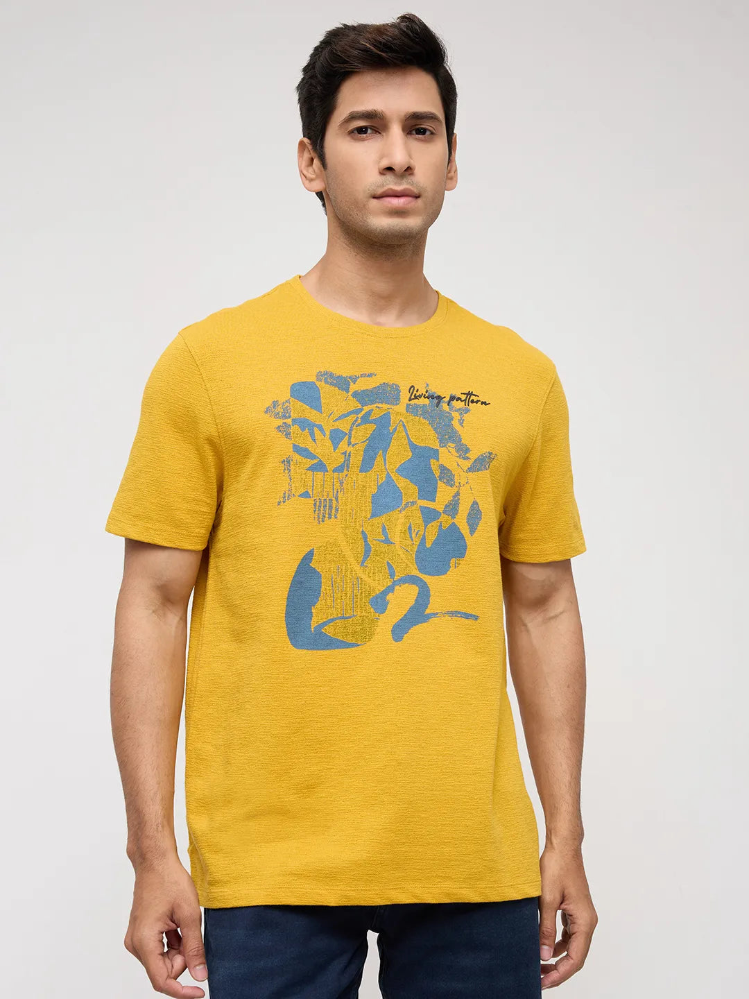 Men T-Shirt Graphic Yellow Regular Fit