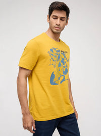 Men T-Shirt Graphic Yellow Regular Fit
