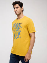 Men T-Shirt Graphic Yellow Regular Fit