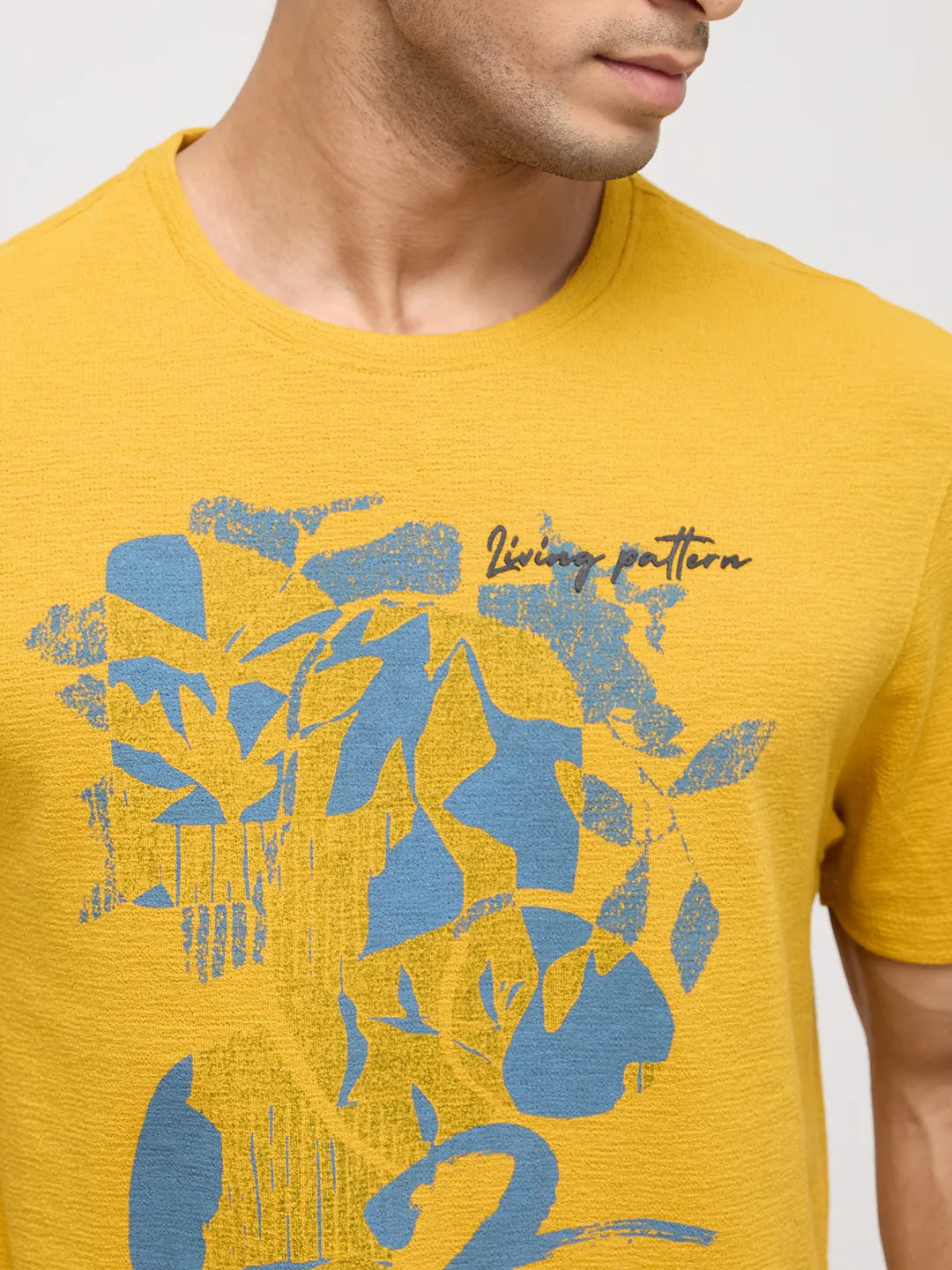 Men T-Shirt Graphic Yellow Regular Fit