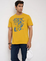 Men T-Shirt Graphic Yellow Regular Fit