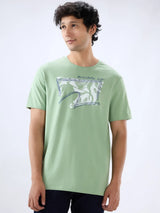 Men T-Shirt Graphic Green Regular Fit