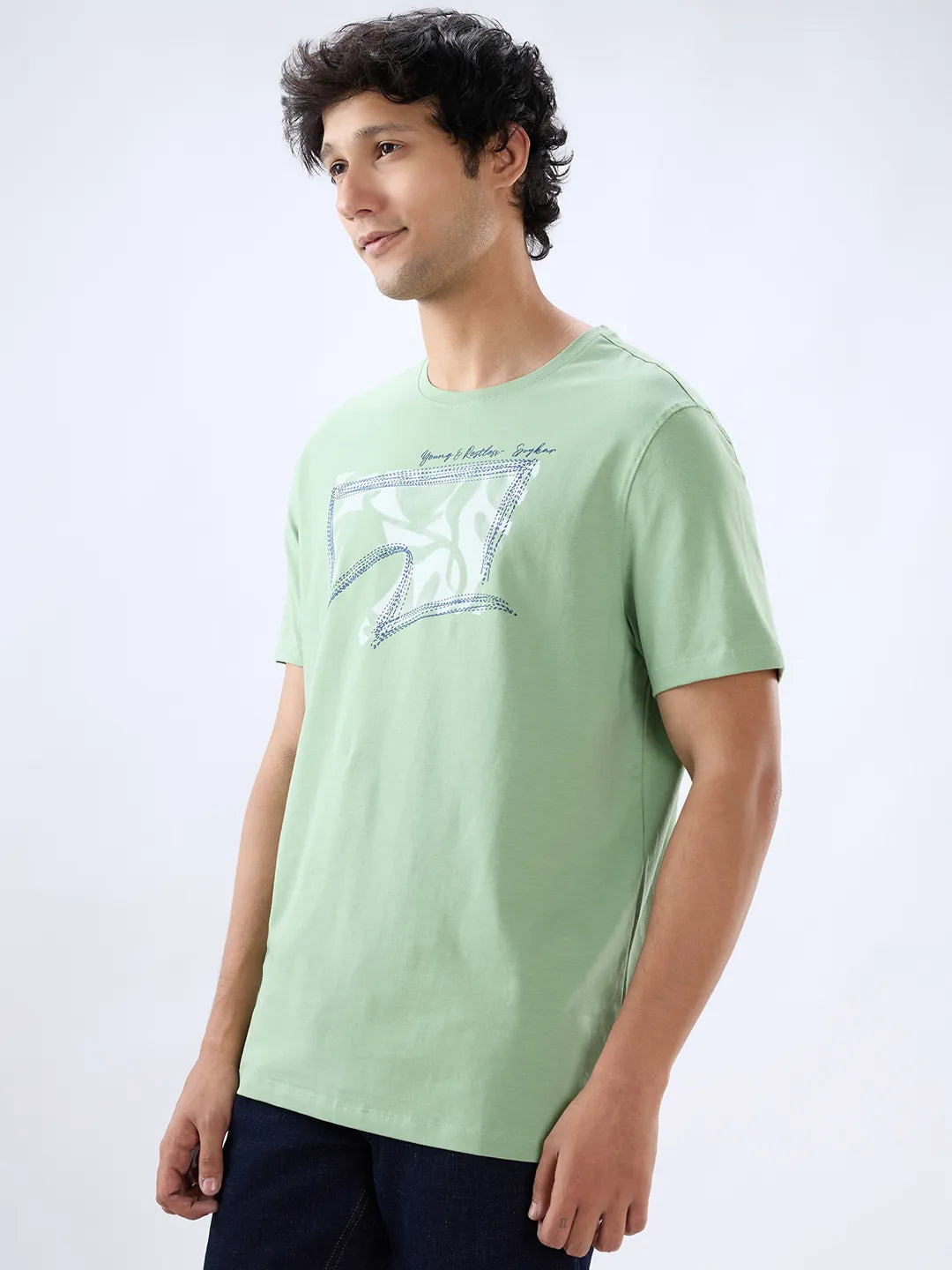 Men T-Shirt Graphic Green Regular Fit