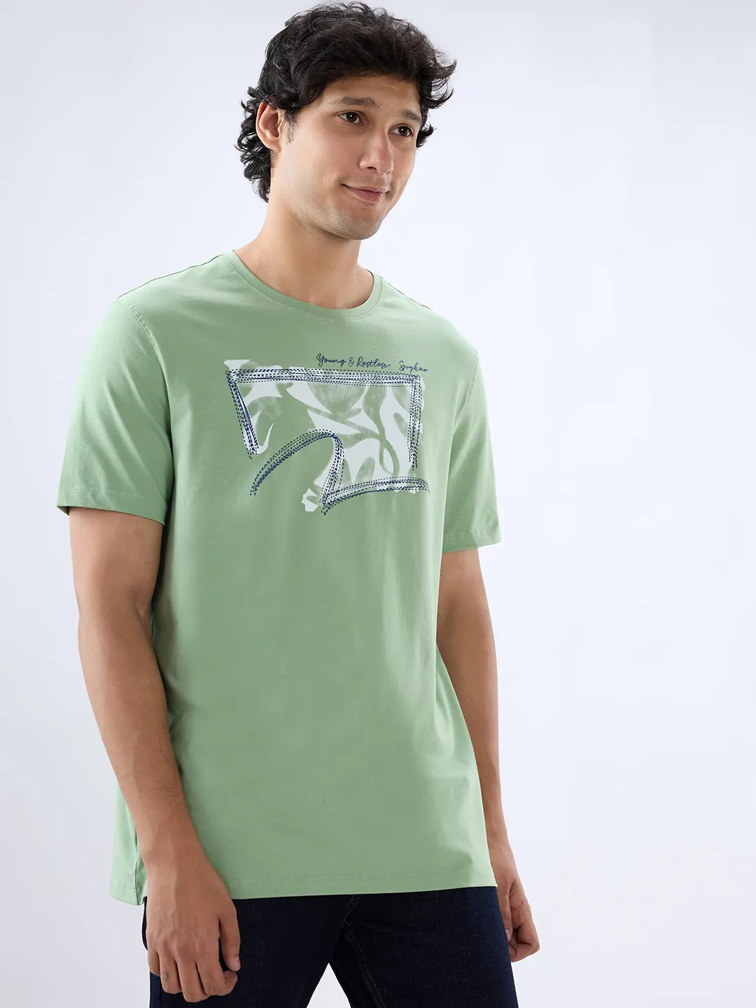 Men T-Shirt Graphic Green Regular Fit