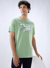 Men T-Shirt Graphic Green Regular Fit