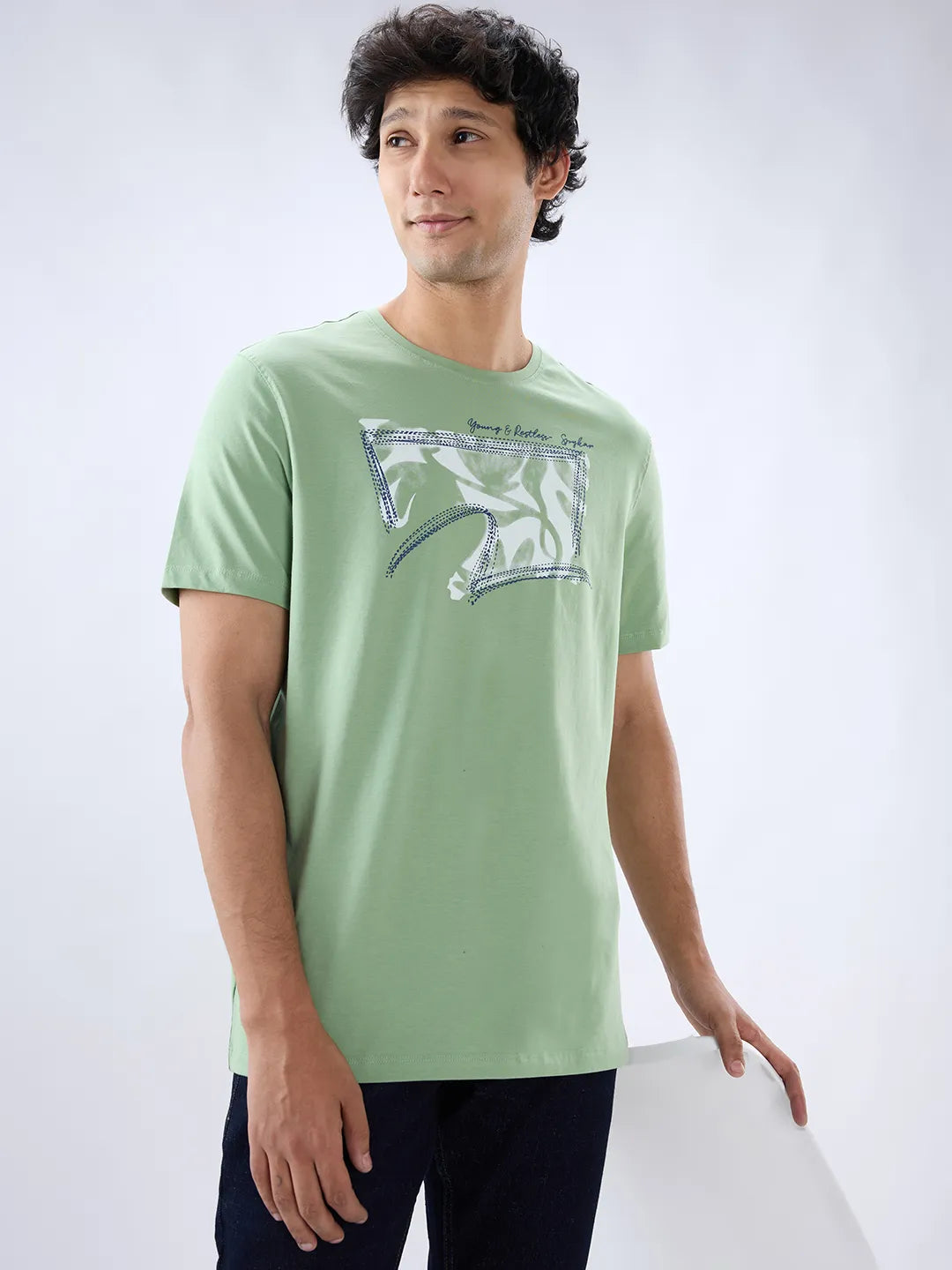 Men T-Shirt Graphic Green Regular Fit