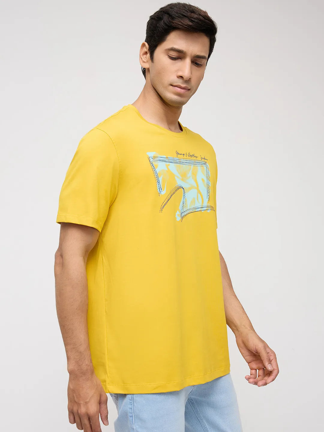 Men T-Shirt Graphic Yellow Regular Fit