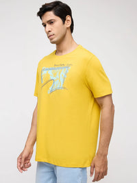 Men T-Shirt Graphic Yellow Regular Fit