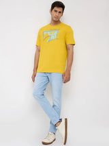 Men T-Shirt Graphic Yellow Regular Fit