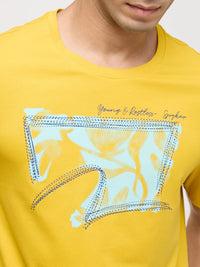 Men T-Shirt Graphic Yellow Regular Fit