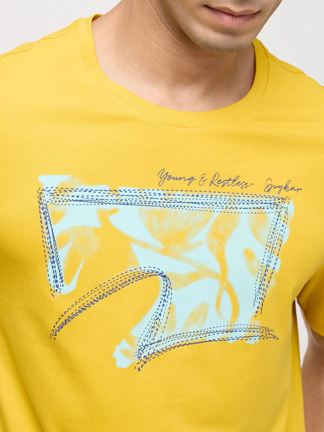 Men T-Shirt Graphic Yellow Regular Fit