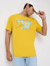 Men T-Shirt Graphic Yellow Regular Fit