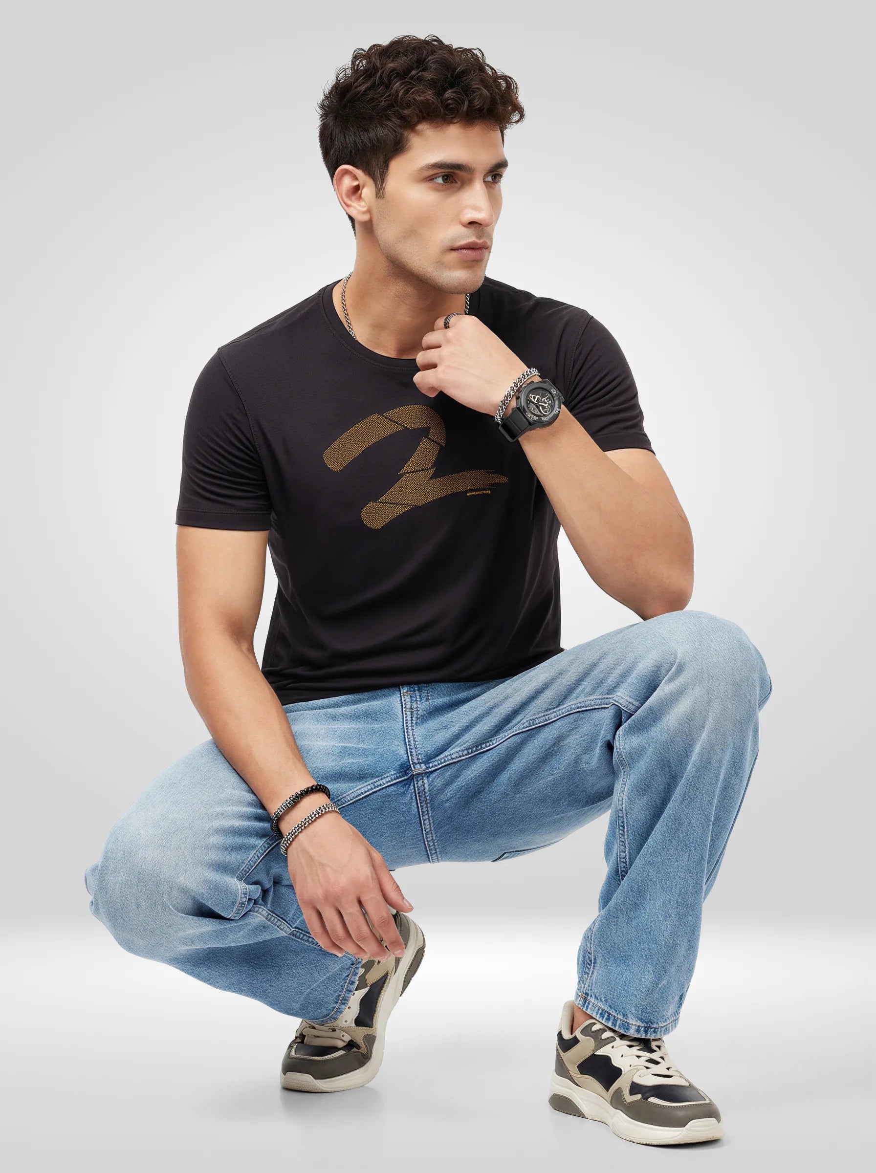 Men T-Shirt Graphic Black Regular Fit
