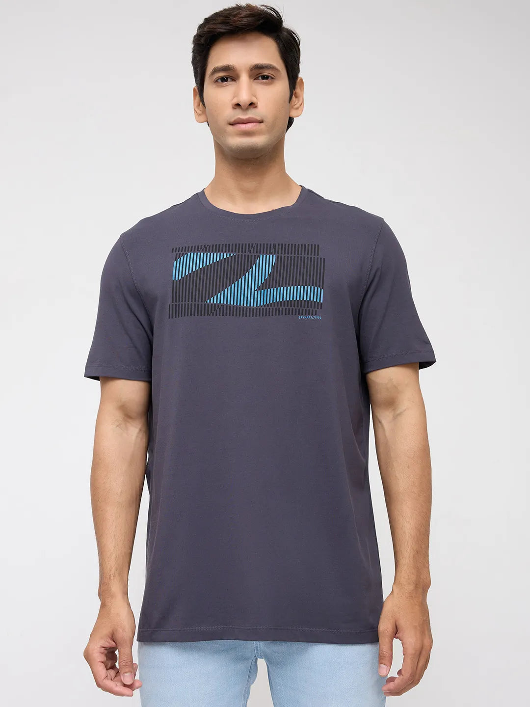 Men T-Shirt Graphic Grey Regular Fit