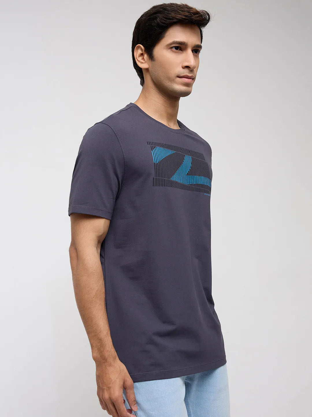 Men T-Shirt Graphic Grey Regular Fit