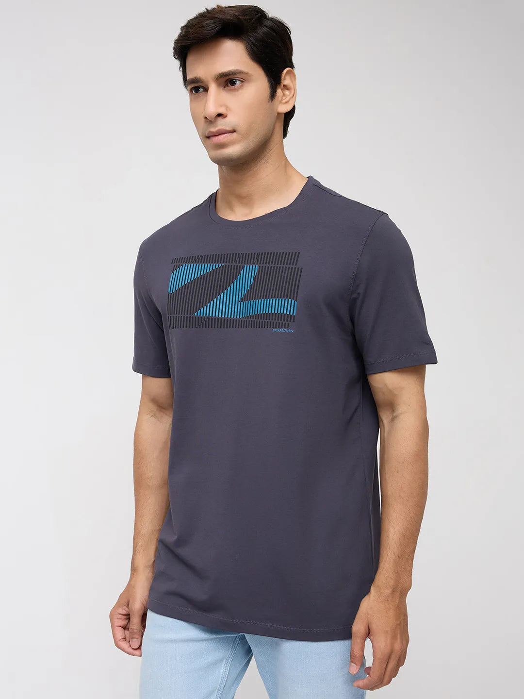Men T-Shirt Graphic Grey Regular Fit