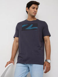 Men T-Shirt Graphic Grey Regular Fit