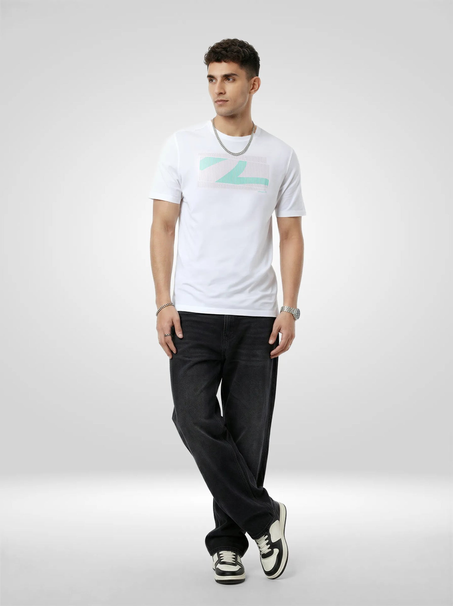 Men T-Shirt Graphic White Regular Fit
