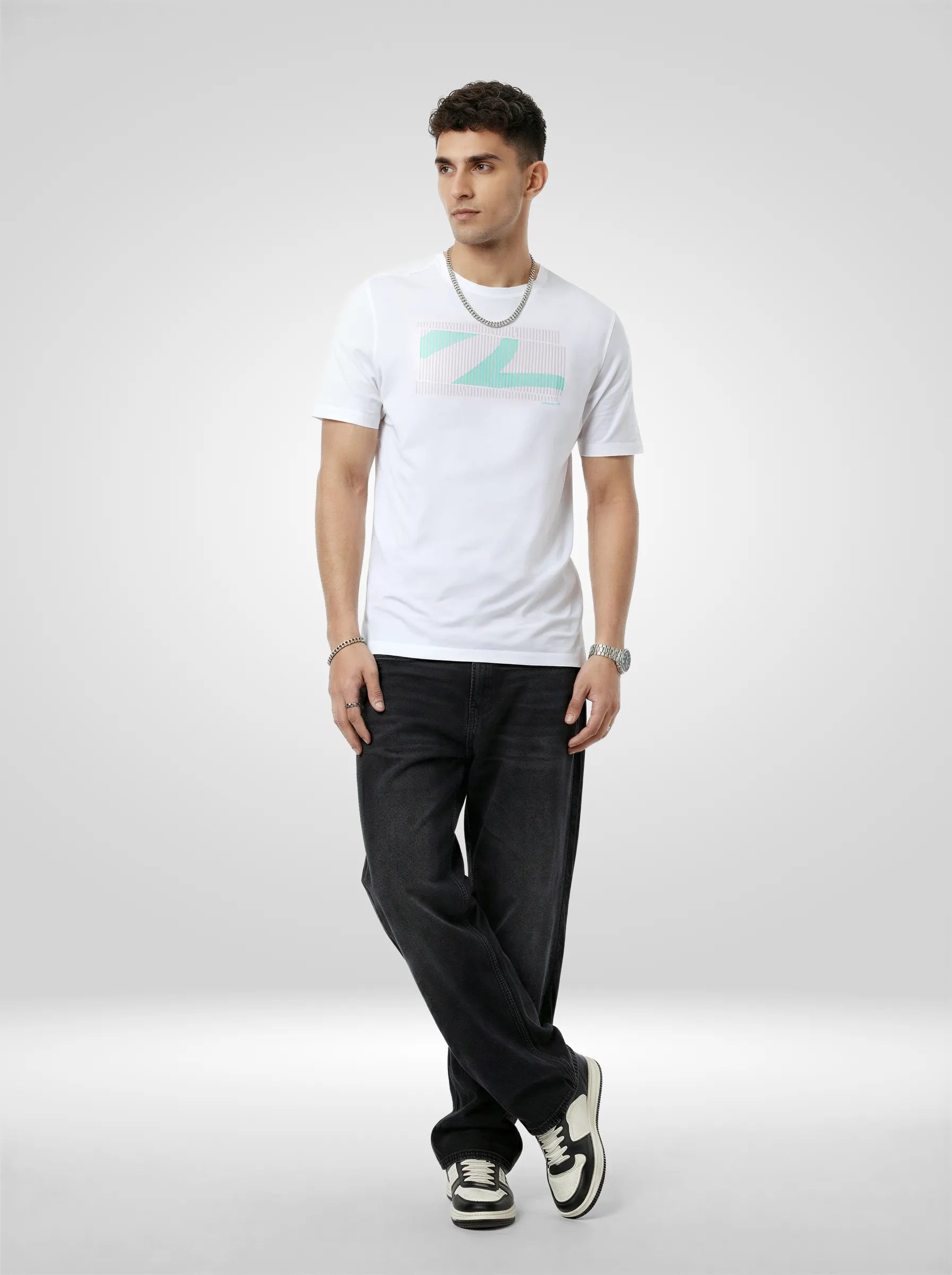 Men T-Shirt Graphic White Regular Fit