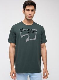 Men T-Shirt Graphic Green Regular Fit