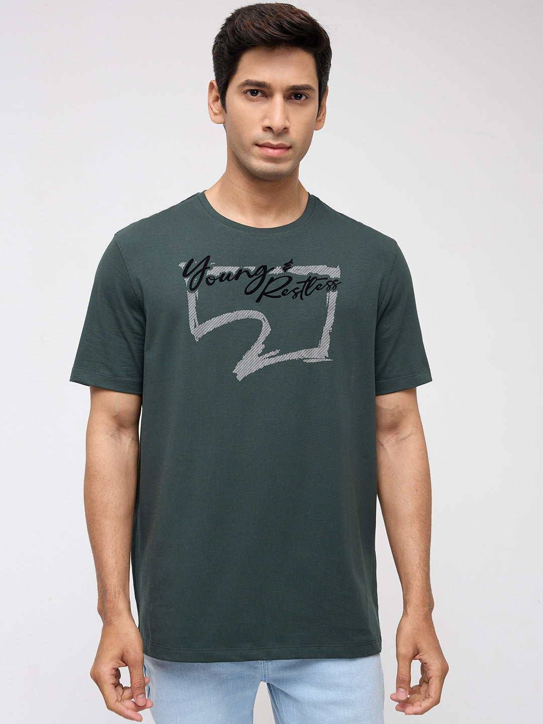 Men T-Shirt Graphic Green Regular Fit