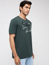 Men T-Shirt Graphic Green Regular Fit
