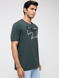 Men T-Shirt Graphic Green Regular Fit